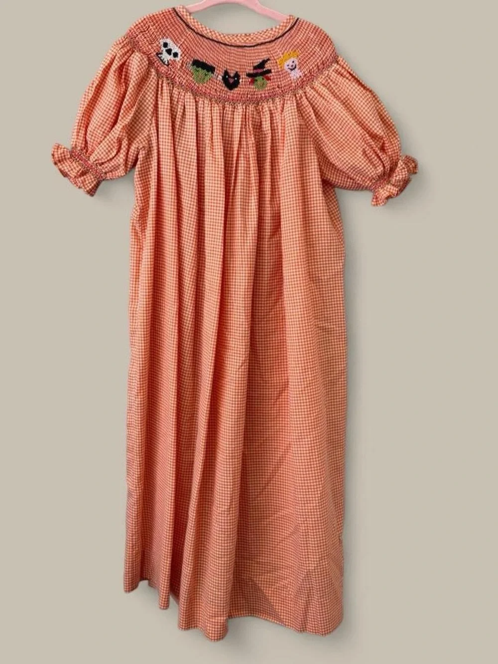 Girls 7 Orange Smocked Halloween Dress
